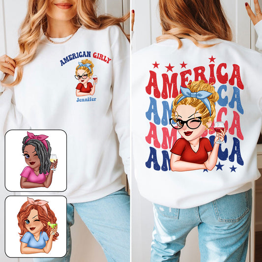 T-shirt personnalisé American Girly pour la fête nationale américaine (4 juillet).
