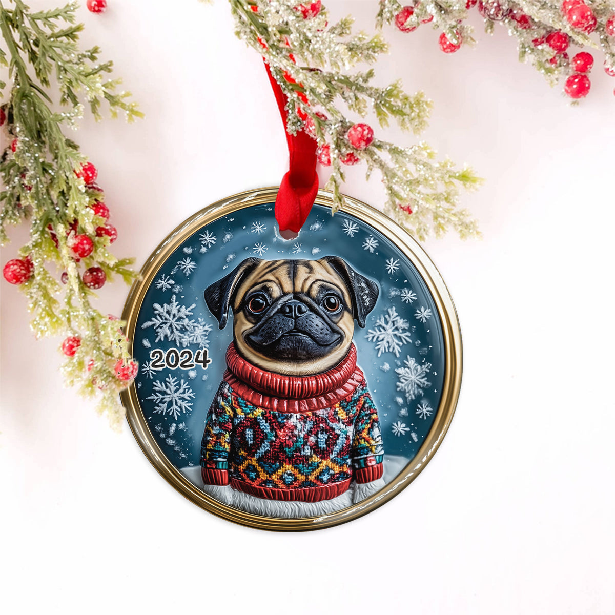 Merry Christmas - Personalized Dog Ceramic Circle Ornament