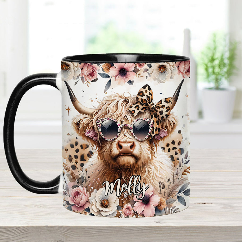 Mug personnalisé « Vache cool avec lunettes léopard »