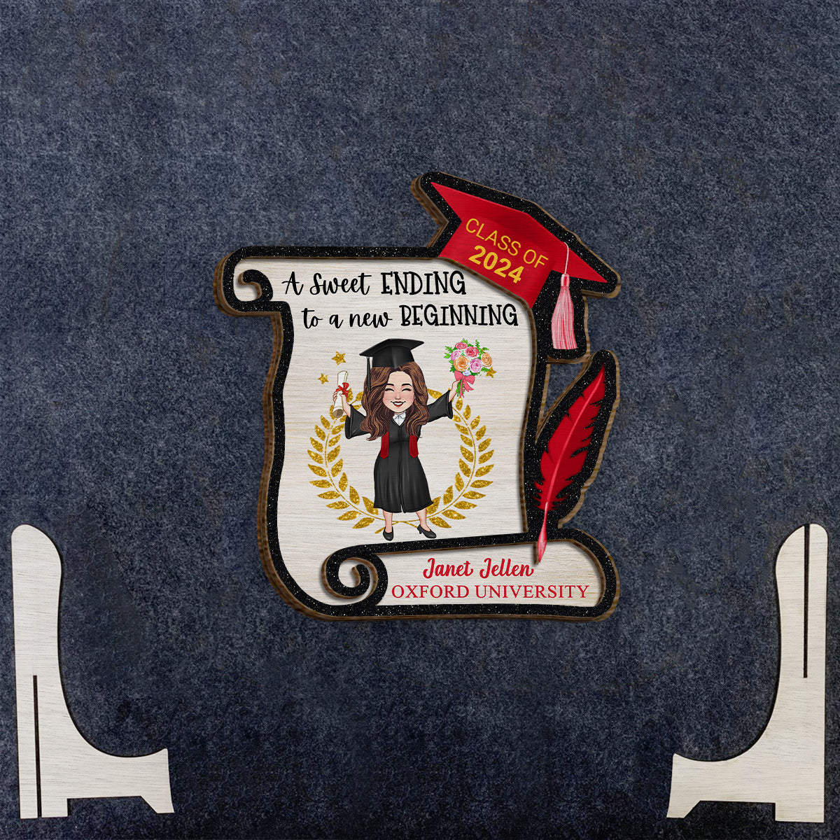 A Sweet Ending To A New Begining - Personalized Graduation 2 Layered Wood Sign / Wood Plaque