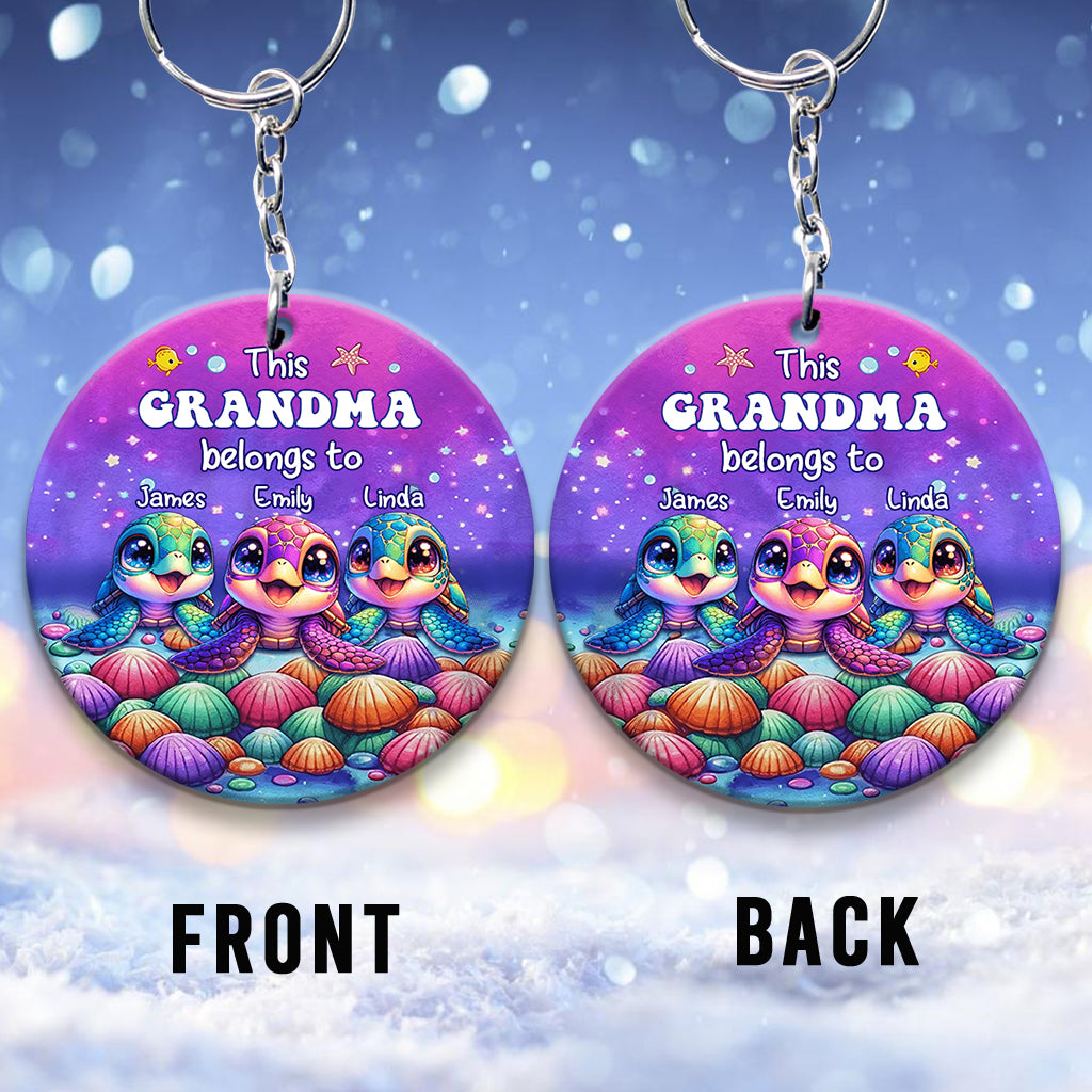This Grandma Belongs To Sea Turtle Version - Personalized Grandma Custom Shaped Keychain