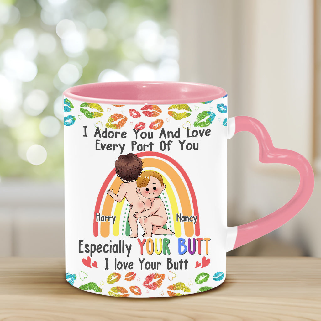 Je t'adore et j'aime chaque partie de toi - Mug personnalisé avec anse en forme de cœur pour le soutien LGBT