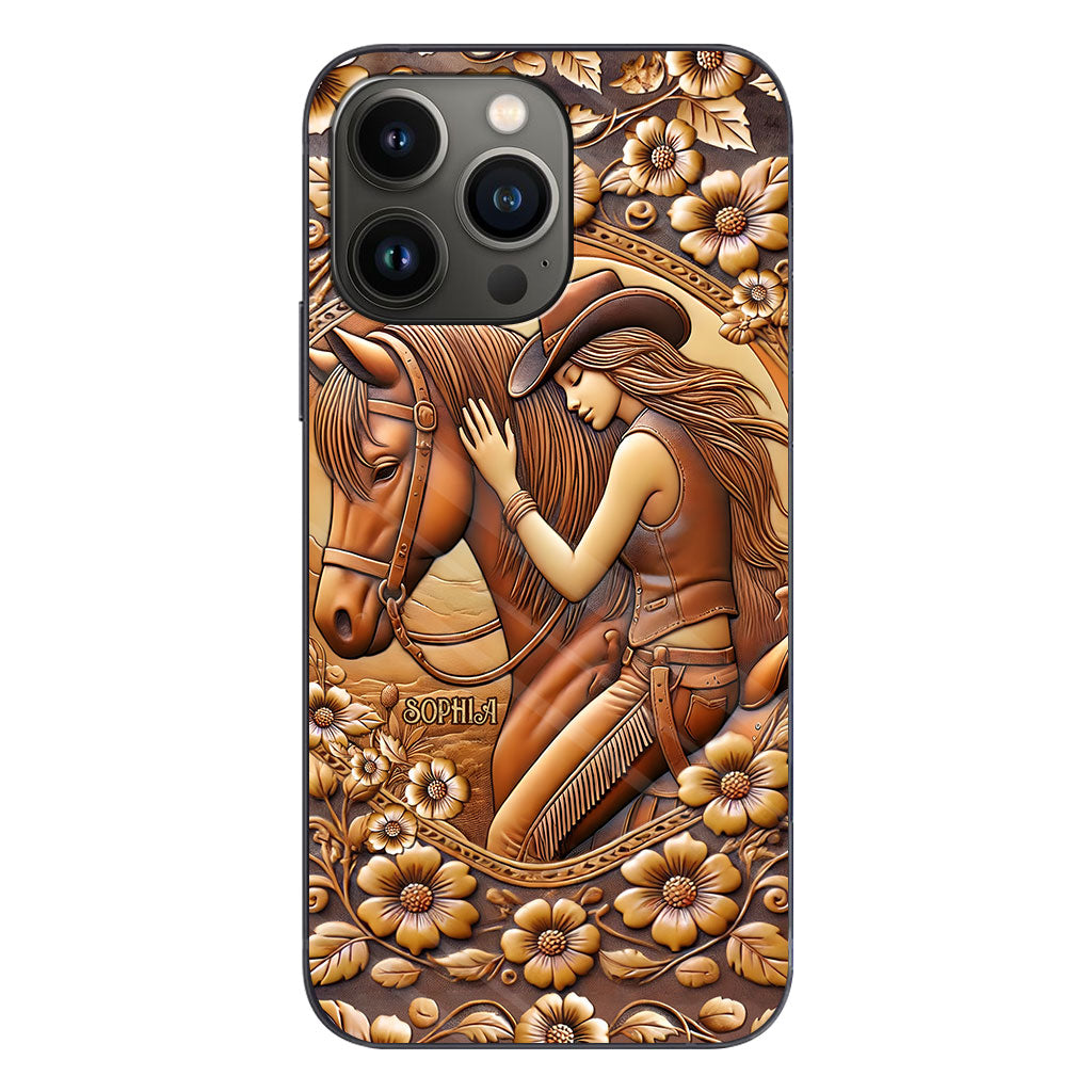 Une fille et son cheval - Coque de téléphone personnalisée à motif cheval