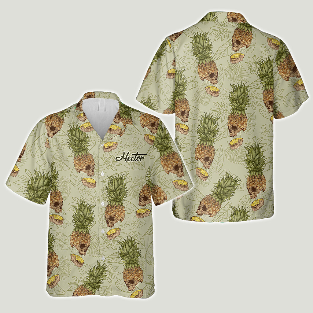 Chemise hawaïenne personnalisée avec motif tête de mort ananas humoristique