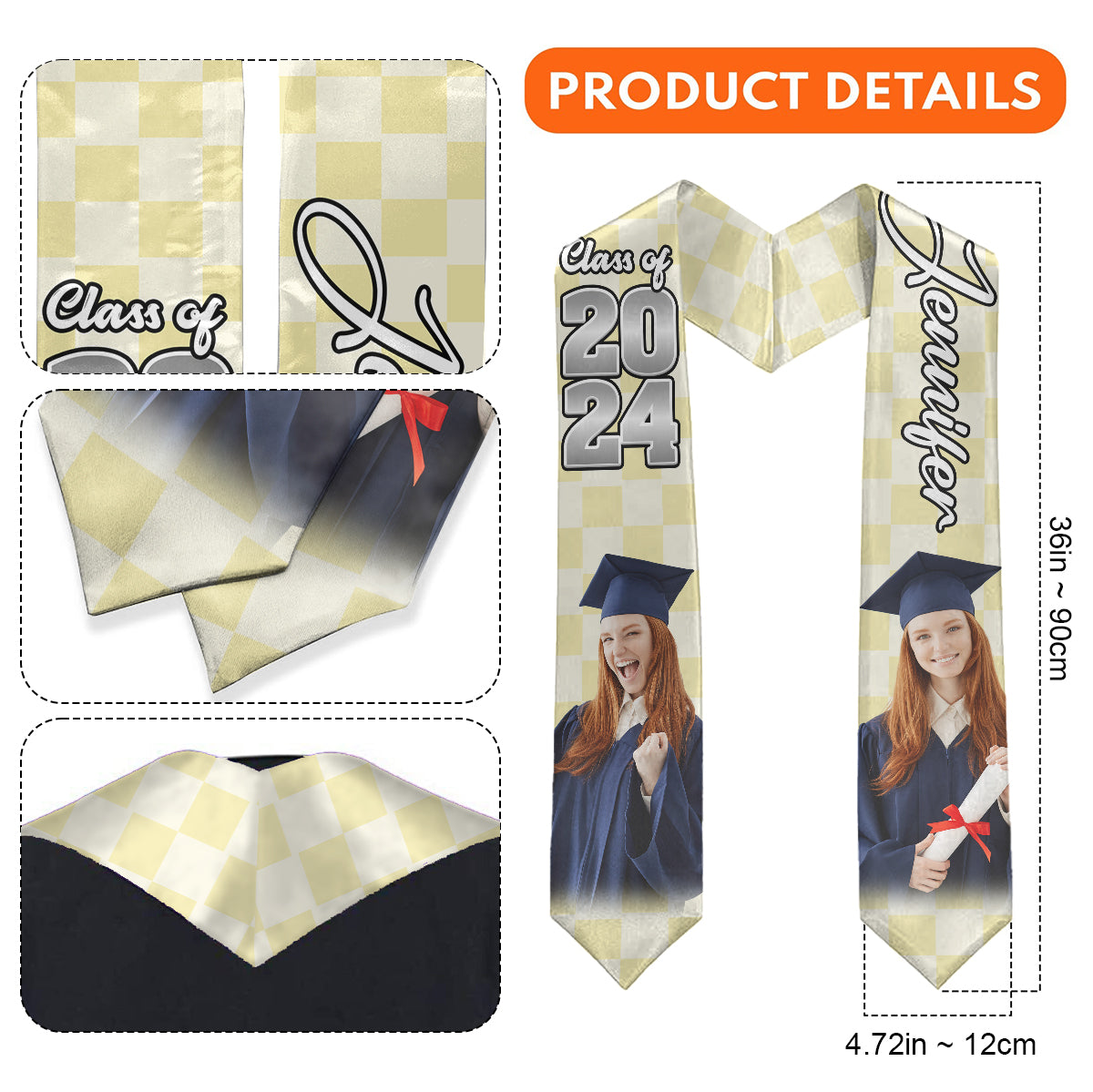 Écharpe de remise de diplôme personnalisée avec photo - Étole de remise de diplôme personnalisée
