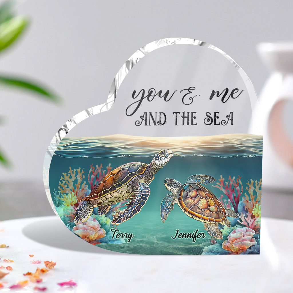 Toi, moi et la mer - Plaque acrylique personnalisée en forme de tortue