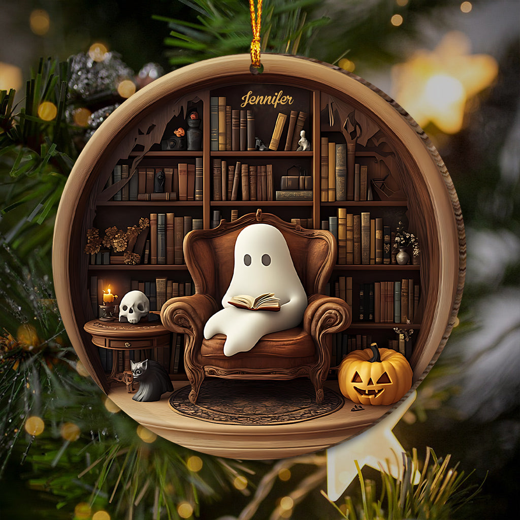Spooky Ghost Reading Book - Personalized Book Ornament