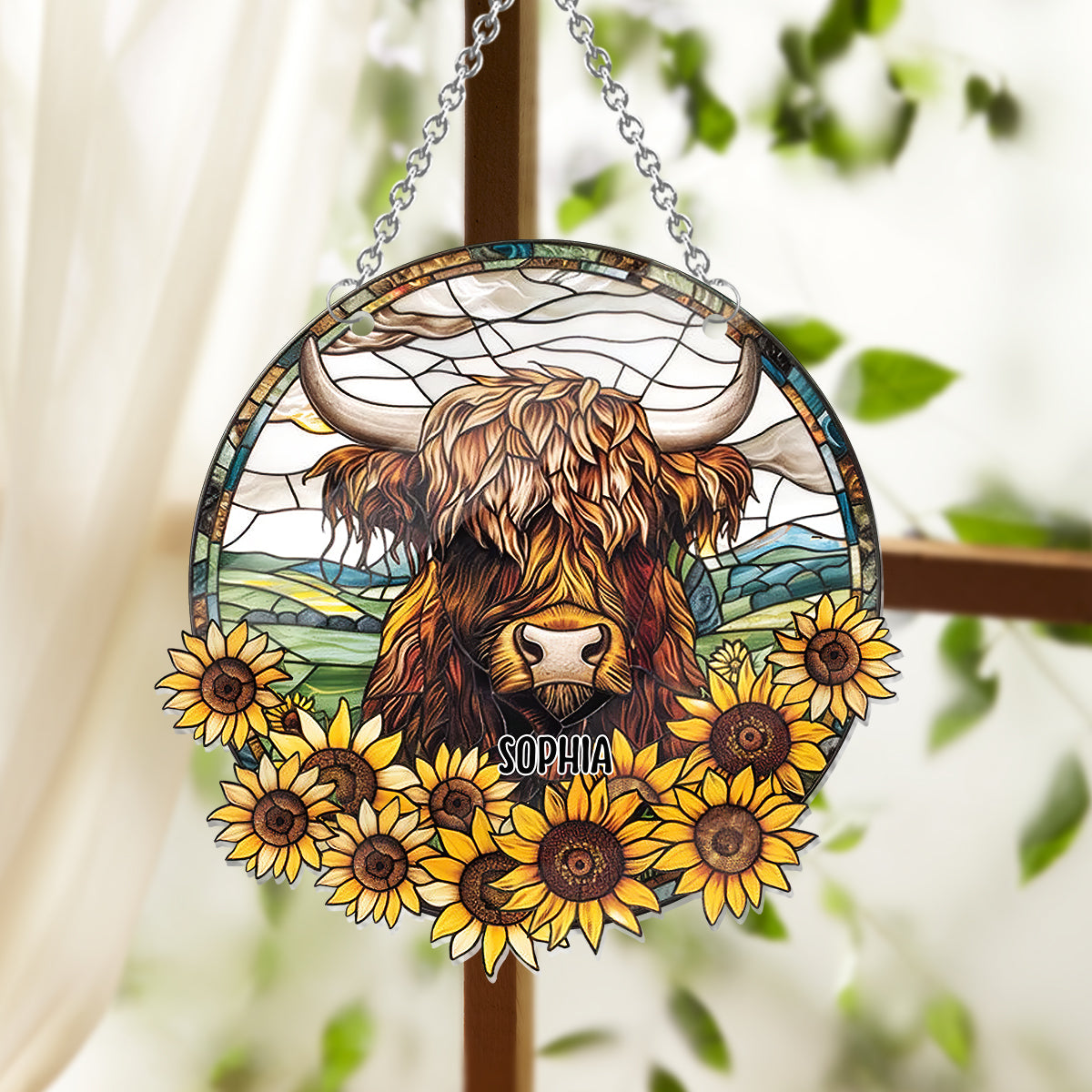 Tournesol « Bébé vache » - Ornement attrape-soleil personnalisé à suspendre à la fenêtre 