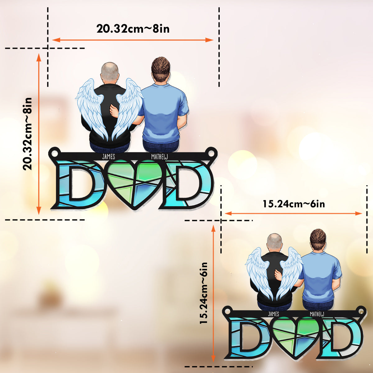 Papa, on t'aime - Ornement commémoratif personnalisé à suspendre à la fenêtre, attrape-soleil 