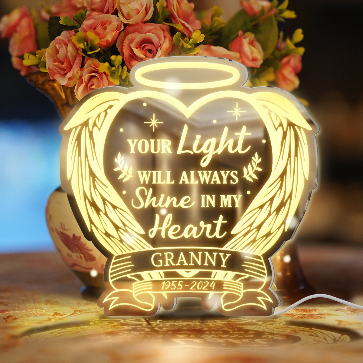 Your Light Will Always Shine In My Heart - Personalized Memorial Mirror Light