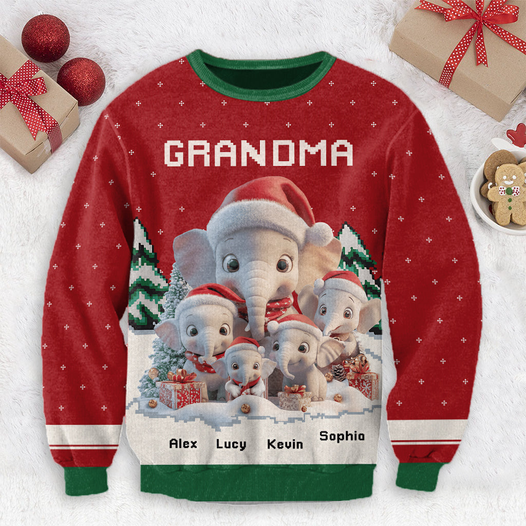 Any Title Cute Elephant - Personalized Grandma Ugly Sweater