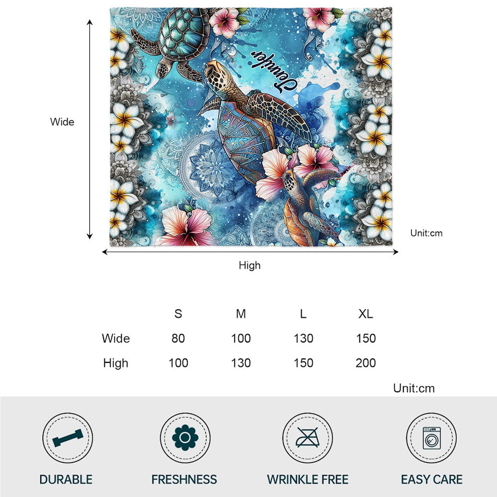 Couverture personnalisée Tortue marine Mandala Fleurs tropicales - Couverture Tortue