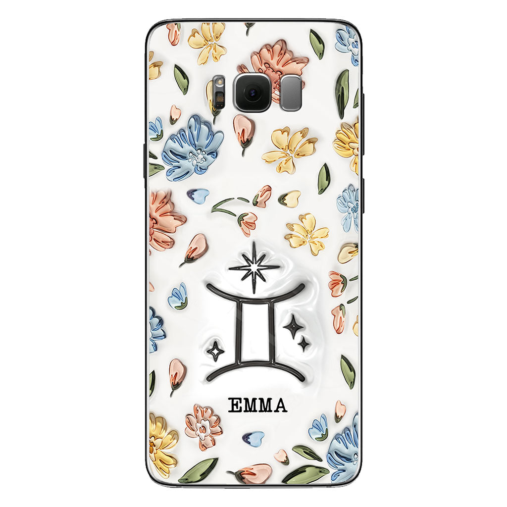 Coque de téléphone personnalisée avec signe du zodiaque et motif floral