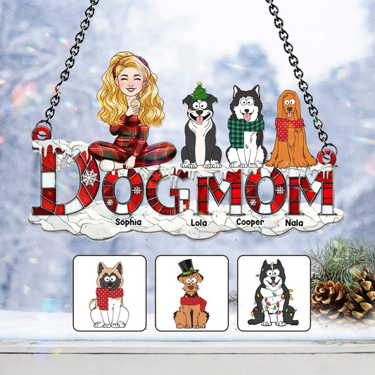 Noël pour maman de chien - Décoration attrape-soleil personnalisée à suspendre à la fenêtre - Décoration de Noël pour maman de chien 