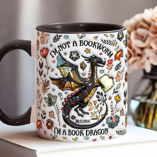 Je ne suis pas un rat de bibliothèque, je suis un dragon des livres ! - Mug personnalisé à motif livre