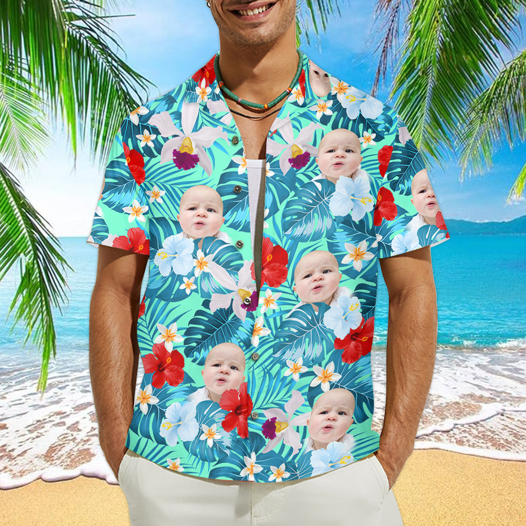 Chemise hawaïenne personnalisée pour papa, oncle ou toute autre personne - Style tropical avec photo du visage - T-shirt hawaïen personnalisé pour père