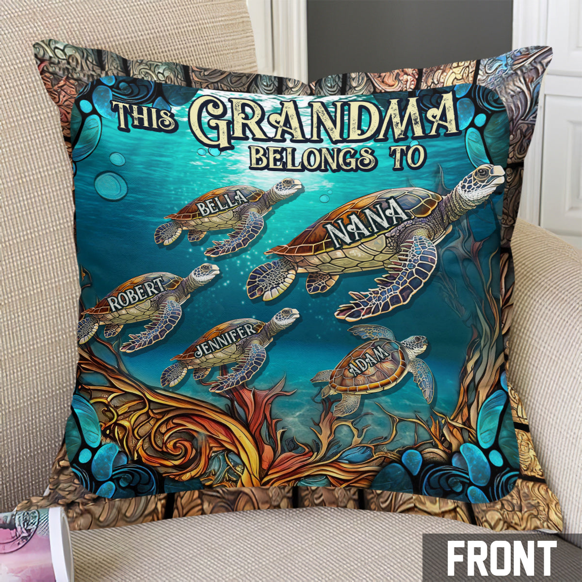 Ce coussin décoratif personnalisé « Cette grand-mère appartient à »