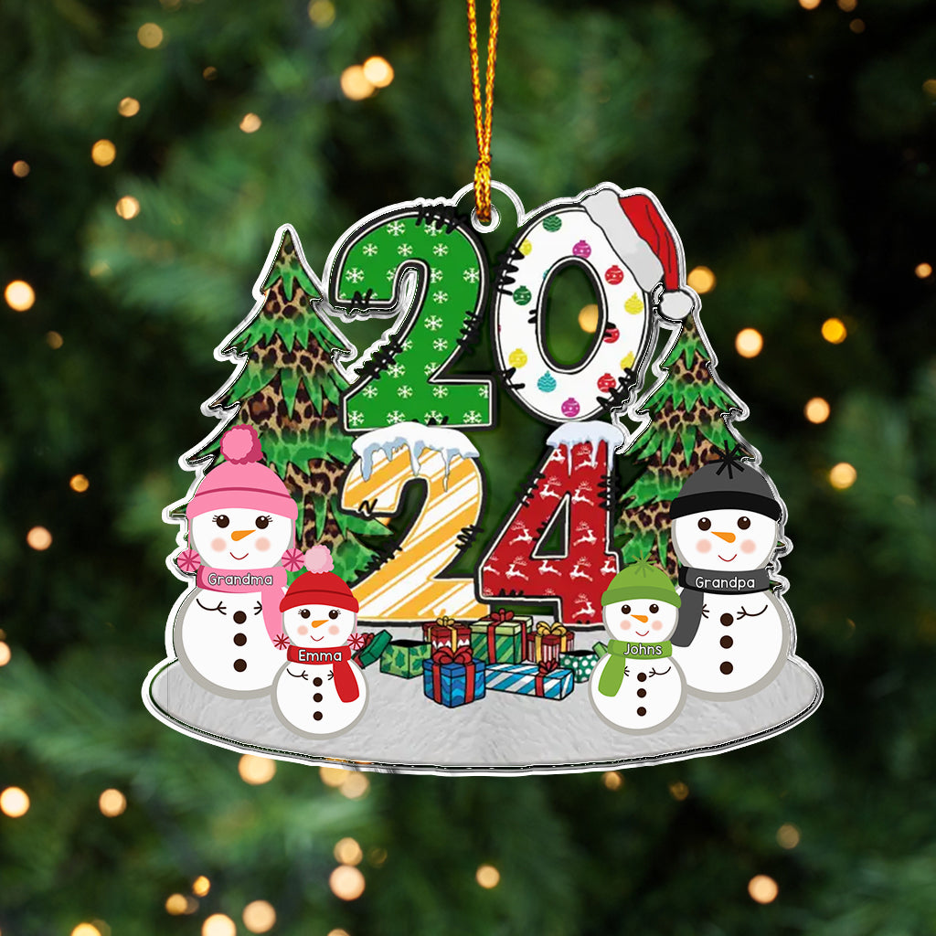 Lovely Snowman Grandkids - Personalized Grandma Custom Shaped Ornament