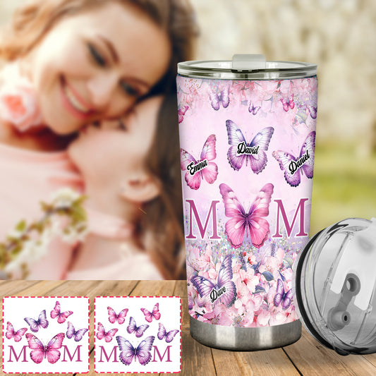 Gobelet personnalisé « Papillon rose à fleurs » - Motif maman