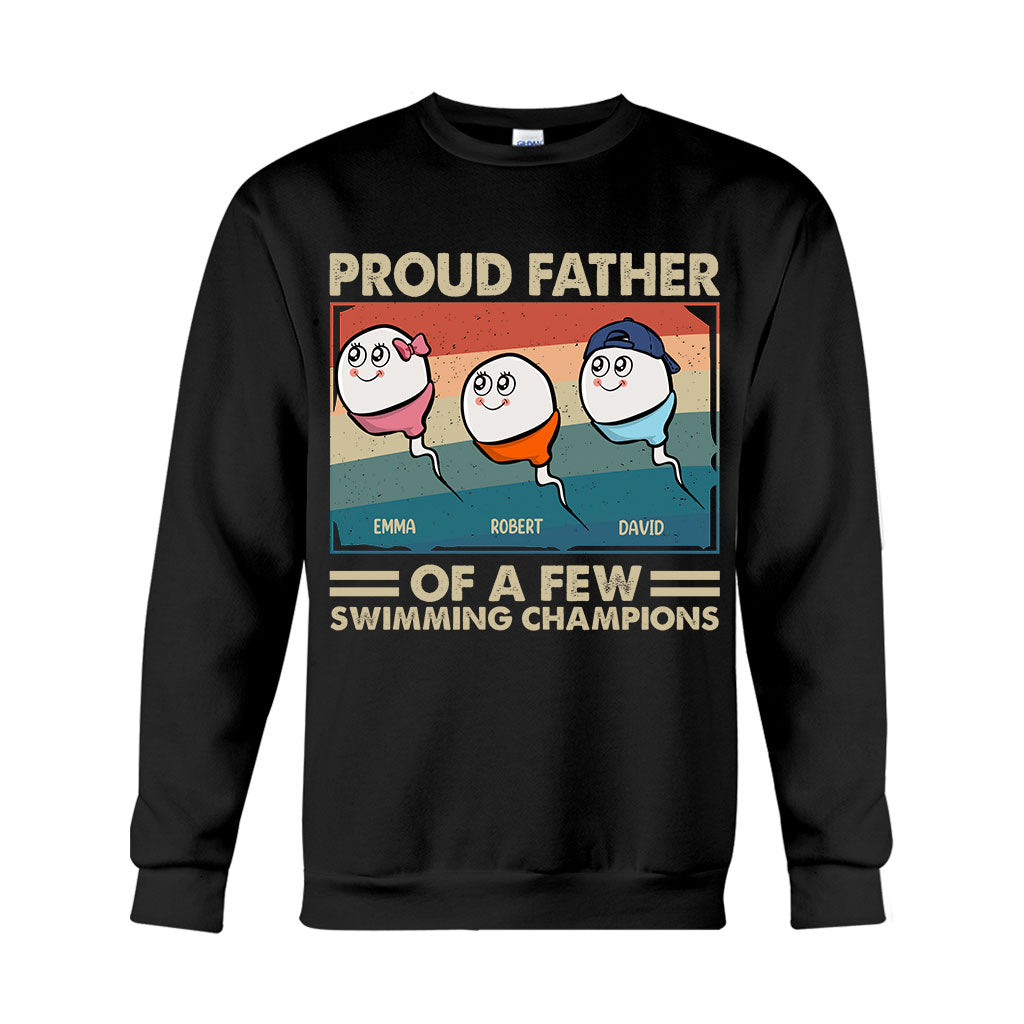 Fier papa, mère de plusieurs champions de natation - T-shirt et sweat à capuche personnalisés pour papa