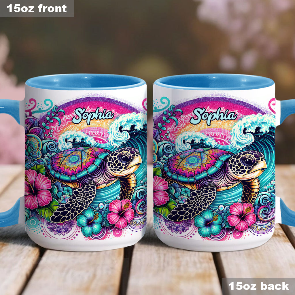 Mug personnalisé « Peace Love Turtle » avec motif tortue