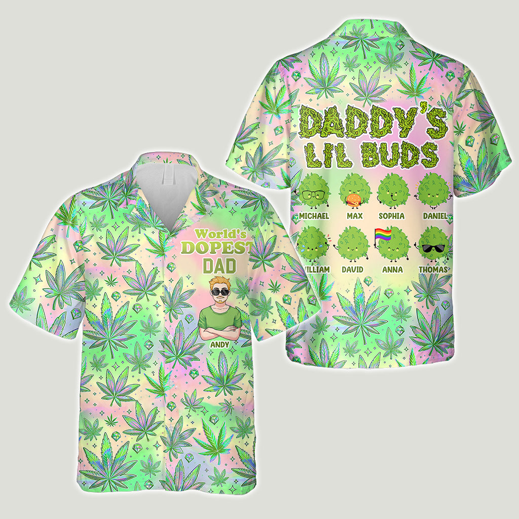 Les petits bourgeons de papa - Chemise hawaïenne personnalisée sur le thème du cannabis