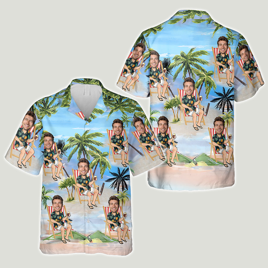 Chemise hawaïenne personnalisée « Any Face Palm Tree » pour amoureux de la mer