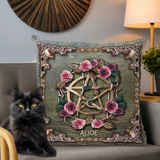 Coussin décoratif personnalisé « Roses anciennes de sorcière mystique »