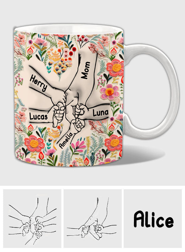 Mug personnalisé « Main dans la main » style floral - Mug maman