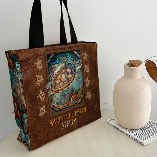 Salty Lil Beach - Sac fourre-tout en toile personnalisé avec imprimé tortue intégral