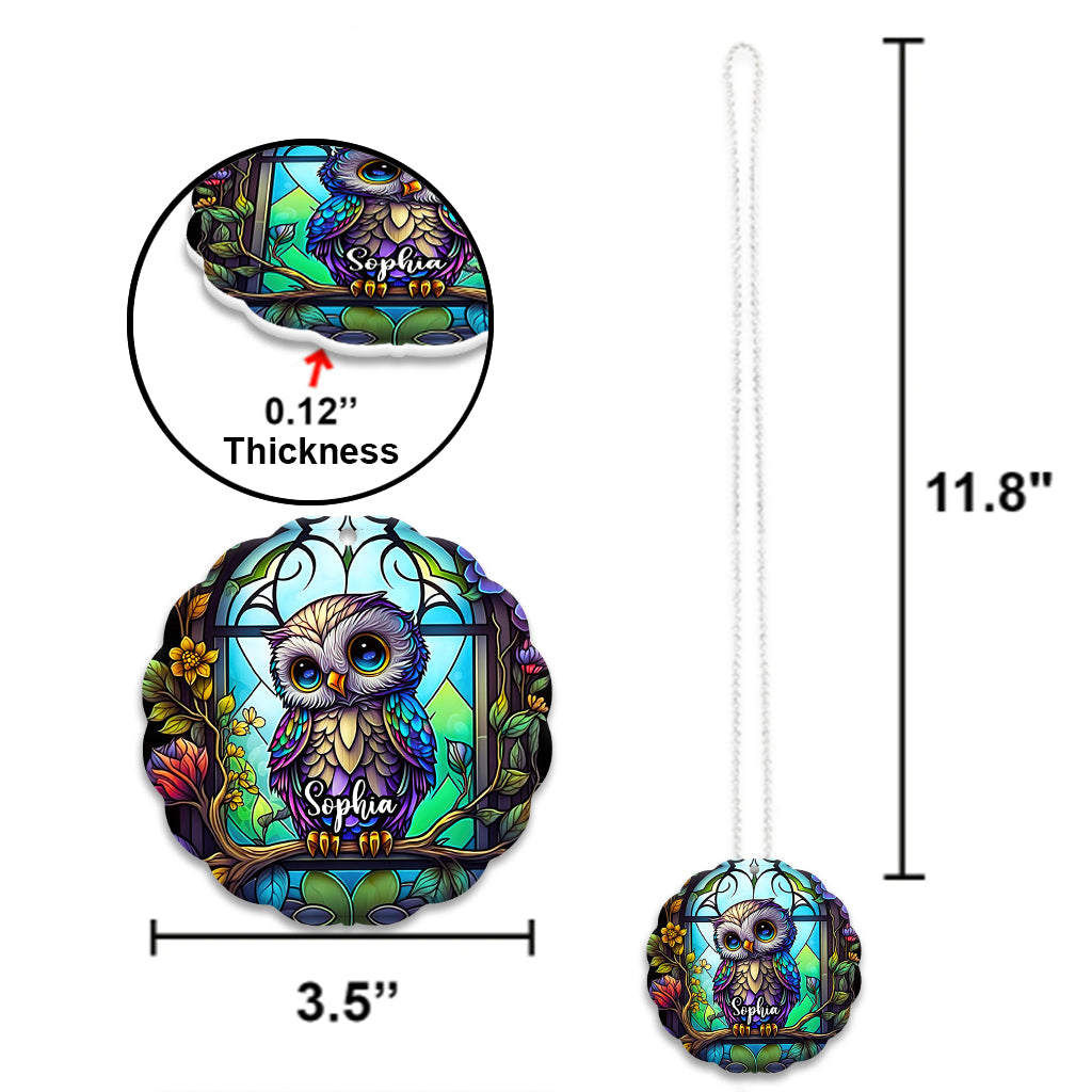 Cute Owl Stained Glass - Personalized Owl Custom Shaped Car Ornament