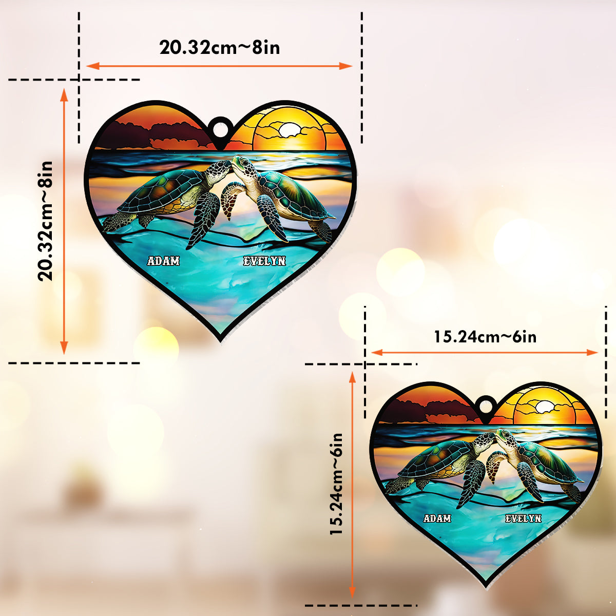 Je t'aime jusqu'à la plage et retour - Décoration attrape-soleil tortue personnalisée à suspendre à la fenêtre