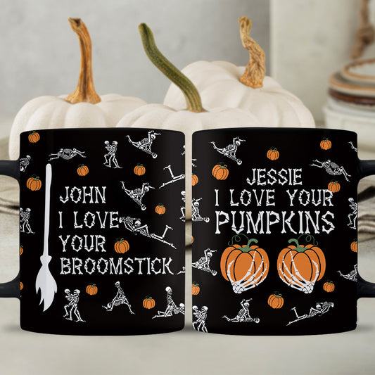 Mug personnalisé pour couple « J’aime vos citrouilles / balai »