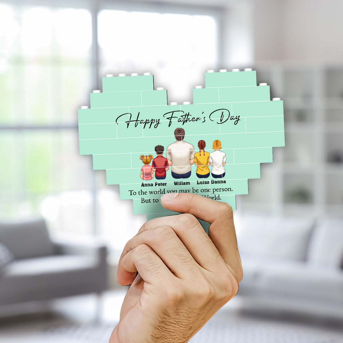 Bonne fête des pères ! Meilleur papa du monde ! Vue de dos - Homme Enfants - Blocs de construction personnalisés en forme de cœur pour papa, imprimés des deux côtés