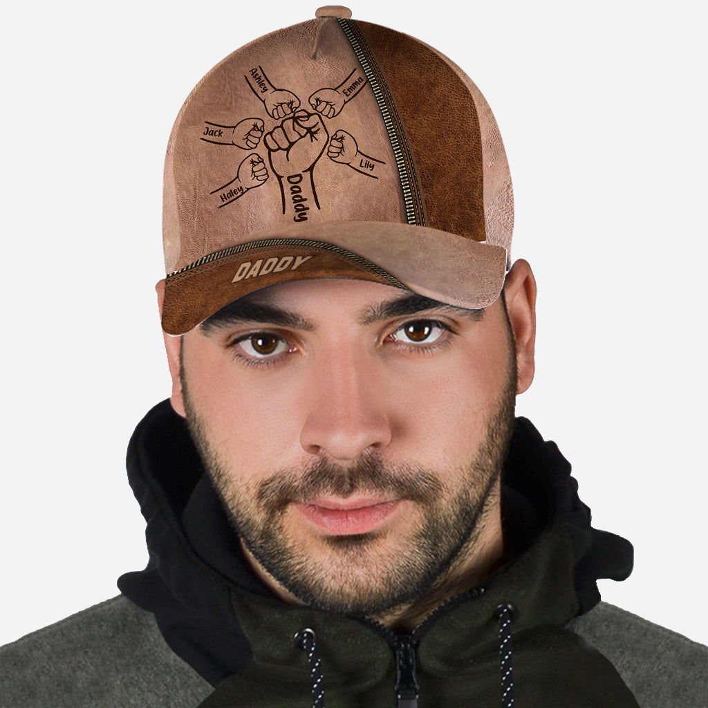 Father And Children Fist Bump - Personalized Father Classic Cap