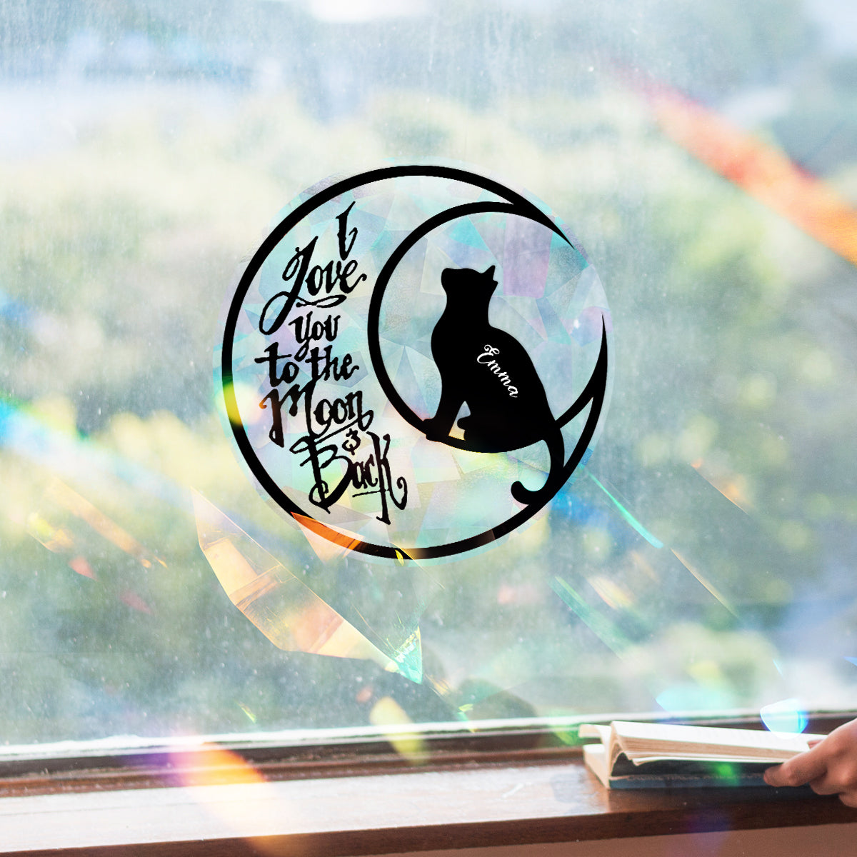 Je t'aime jusqu'à la lune et retour - Autocollant attrape-soleil chat personnalisé