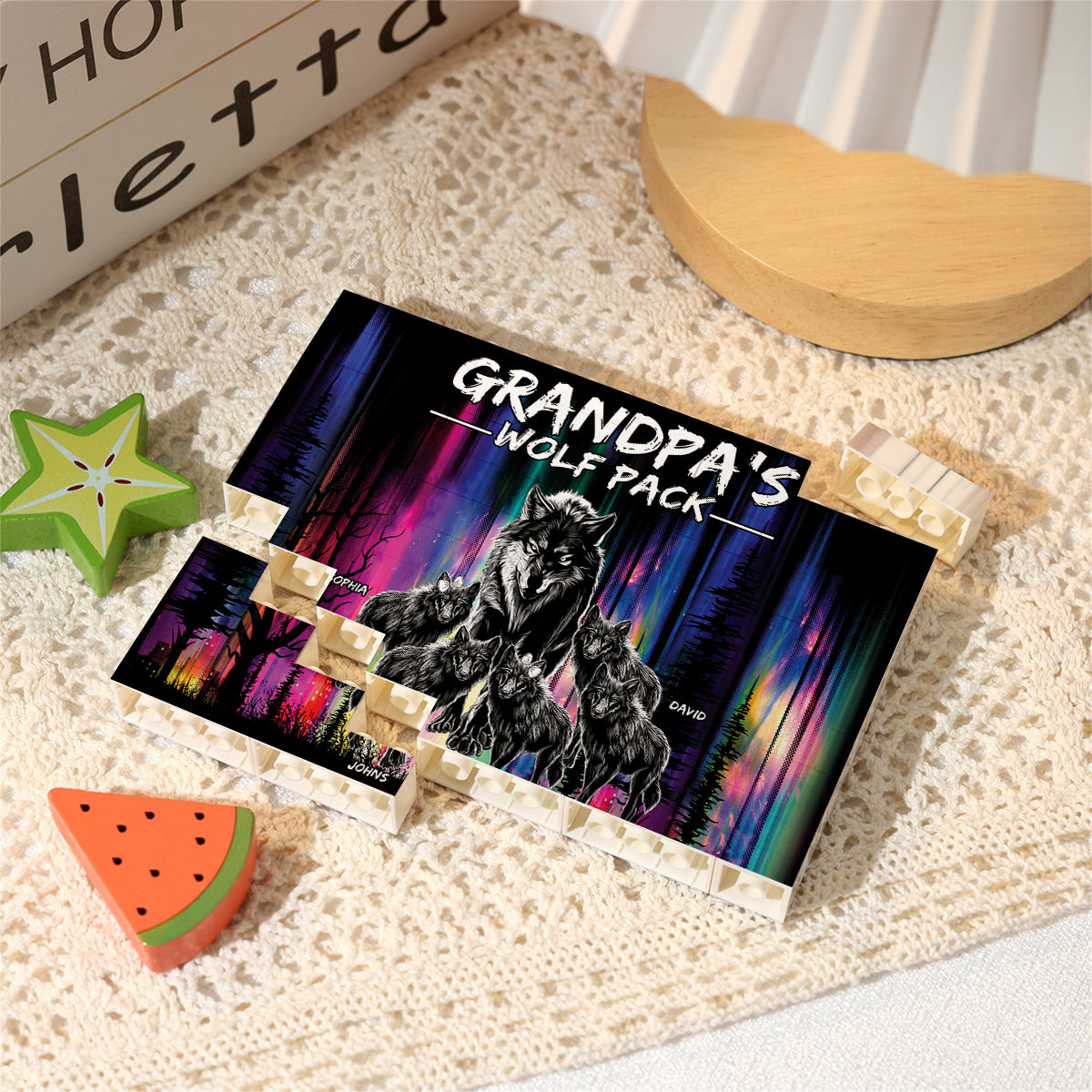 La meute de loups de grand-père - Blocs de construction rectangulaires horizontaux personnalisés pour grand-père (une face)