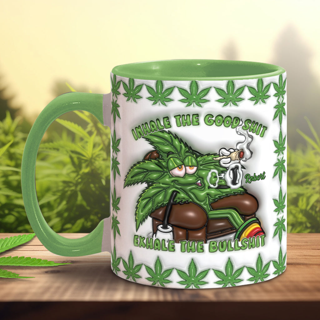 Inspirez les bonnes choses, expirez les conneries - Mug personnalisé à thème cannabis