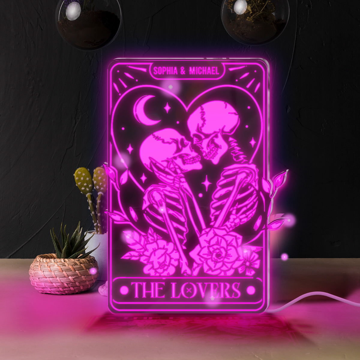 Les Amoureux - Miroir lumineux tête de mort personnalisé 
