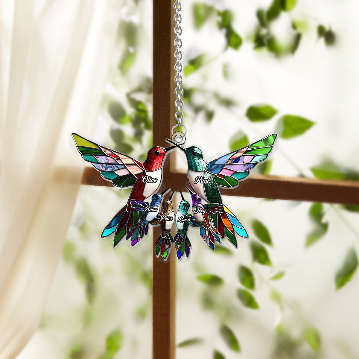 Family Members Hummingbirds - Personalized Family Window Hanging Suncatcher Ornament
