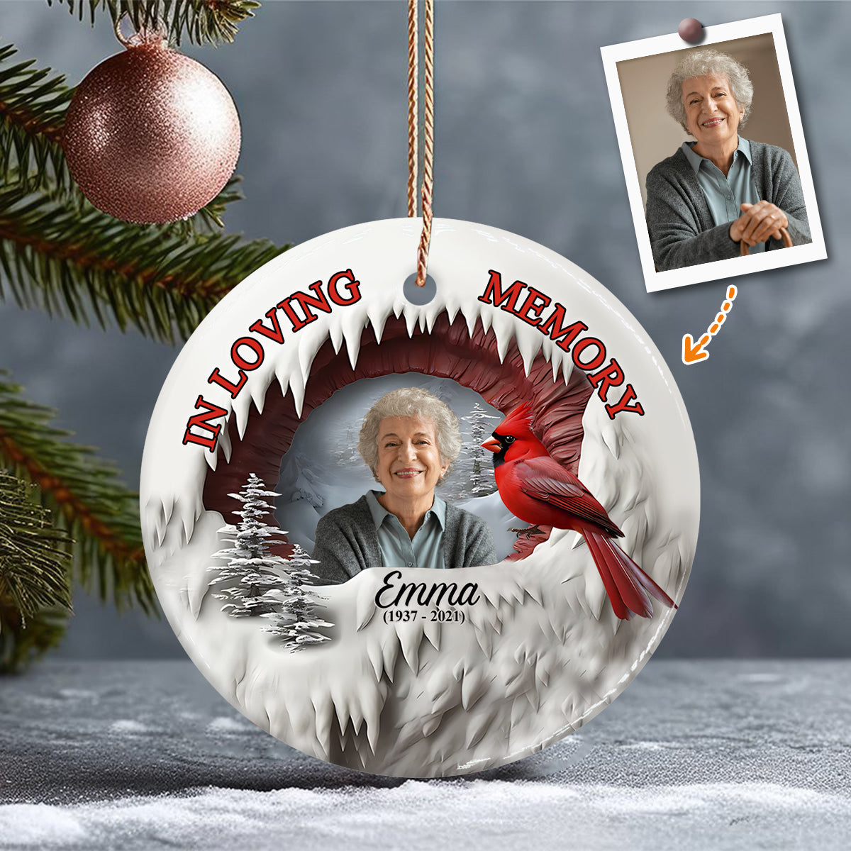 Toujours dans mon cœur - Ornement commémoratif personnalisé en céramique (cercle)