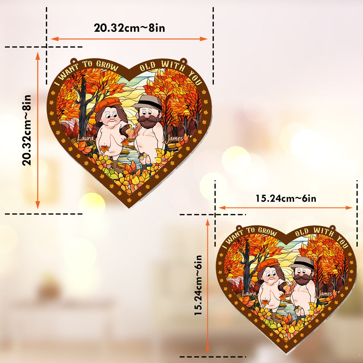 Je veux vieillir avec toi - Attrape-soleil décoratif personnalisé pour couple, à suspendre à la fenêtre 