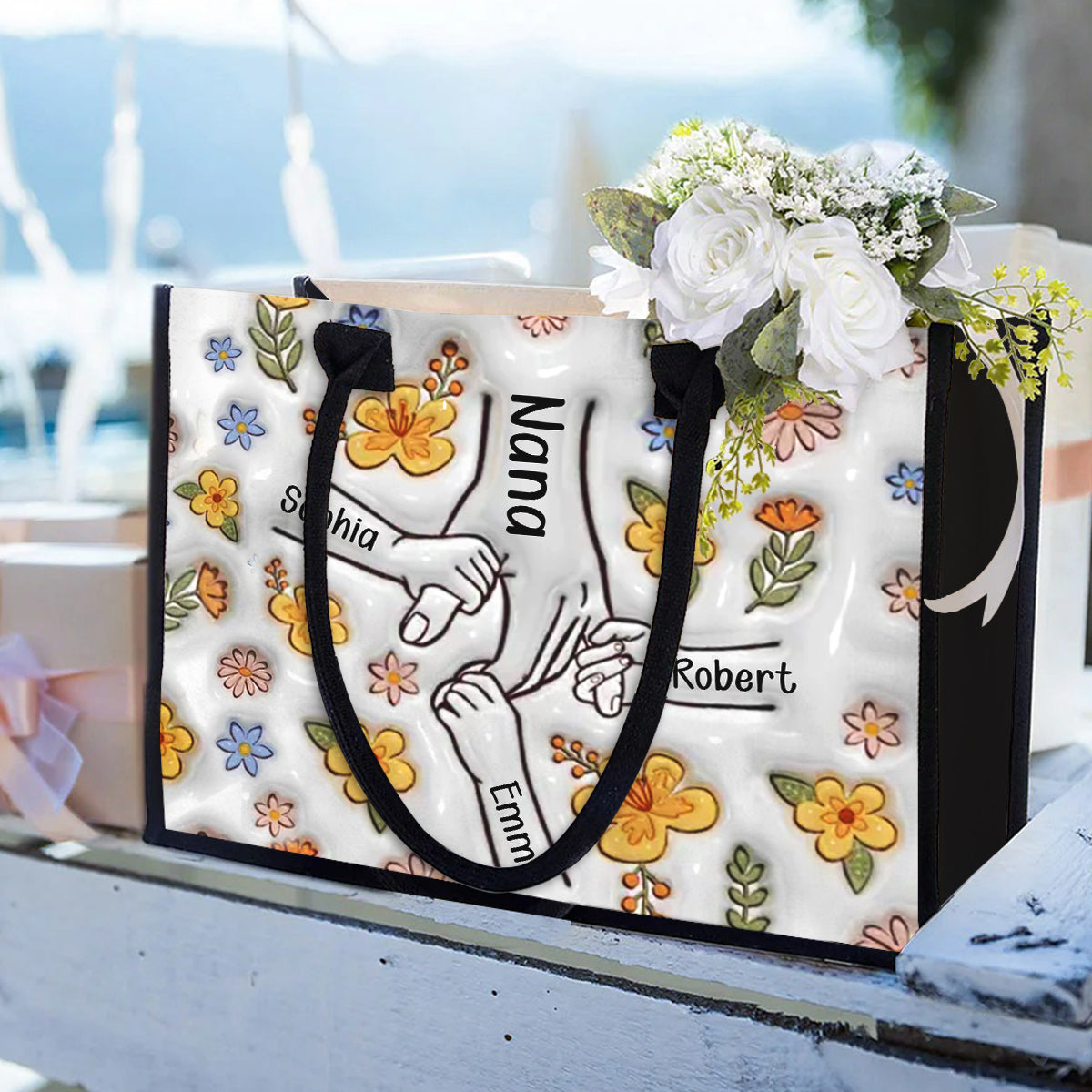 Sac fourre-tout en toile personnalisé « Grand-mère main dans la main »