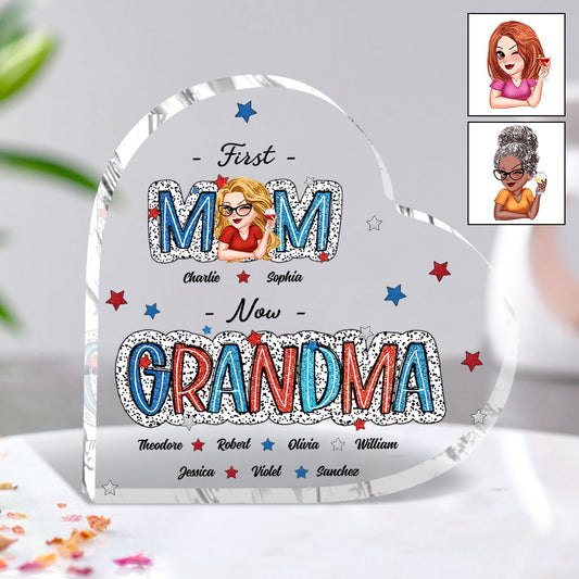 Première maman, maintenant grand-mère - Plaque acrylique personnalisée « Grand-mère » en forme de grand-mère