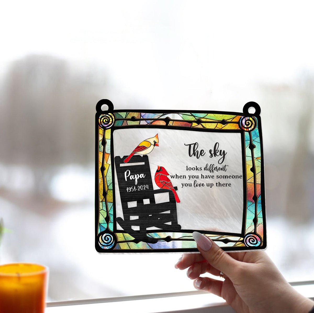 The Sky Looks Different In Loving Memory - Personalized Memorial Window Hanging Suncatcher Ornament