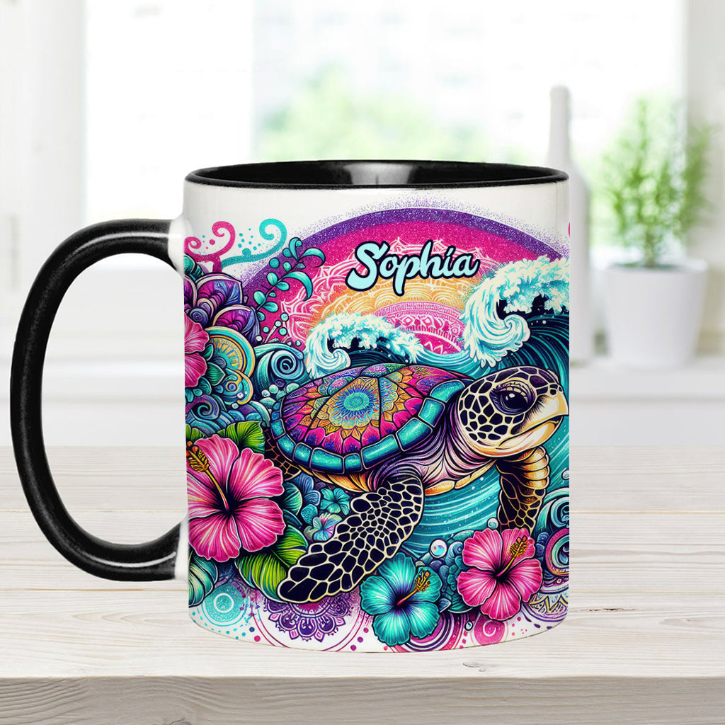 Mug personnalisé « Peace Love Turtle » avec motif tortue