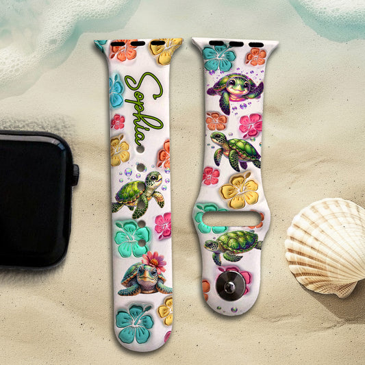 Ambiance estivale pour les amoureux des tortues - Bracelet Apple Watch personnalisé en forme de tortue
