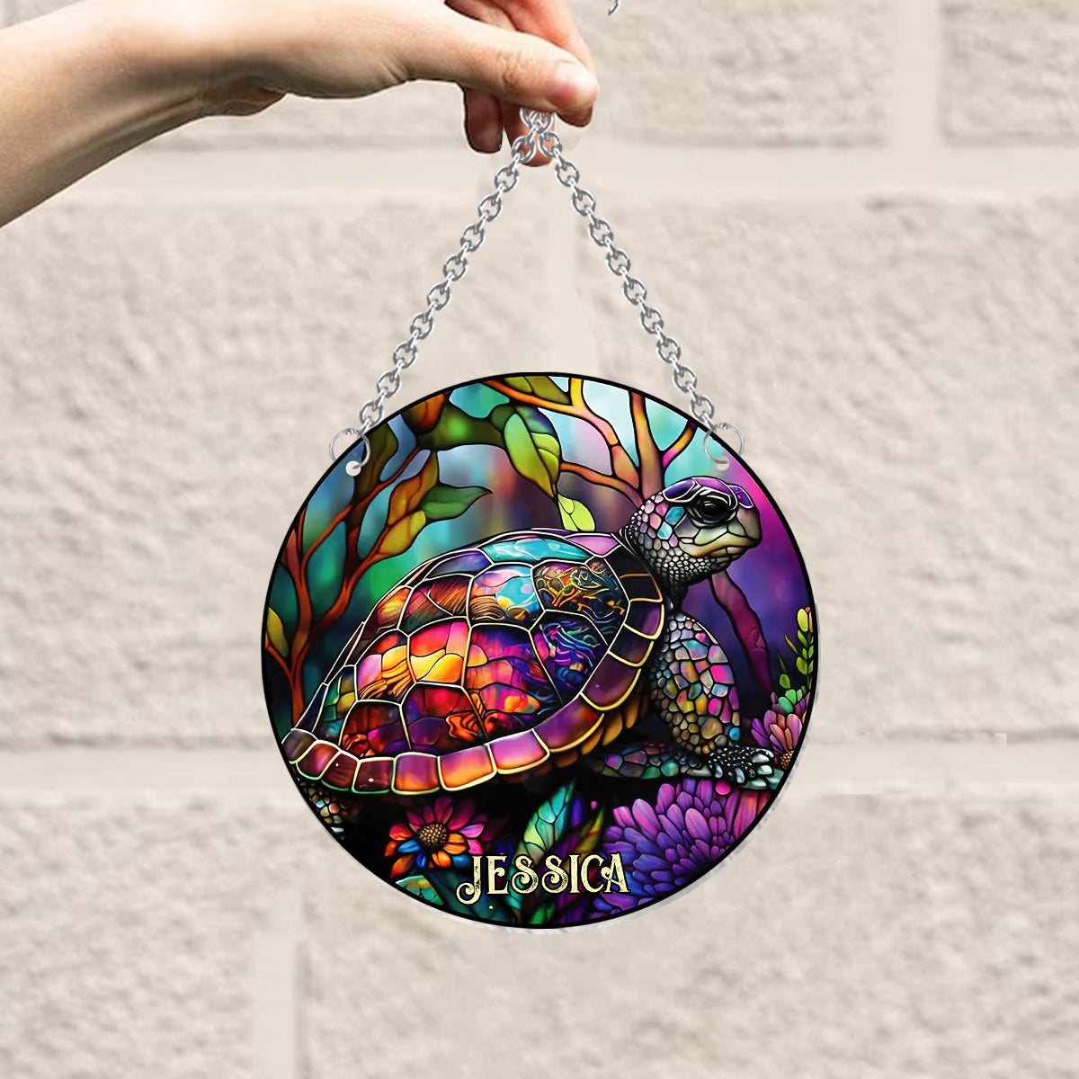 Salty Lil Beach - Ornement attrape-soleil tortue personnalisé à suspendre à la fenêtre 