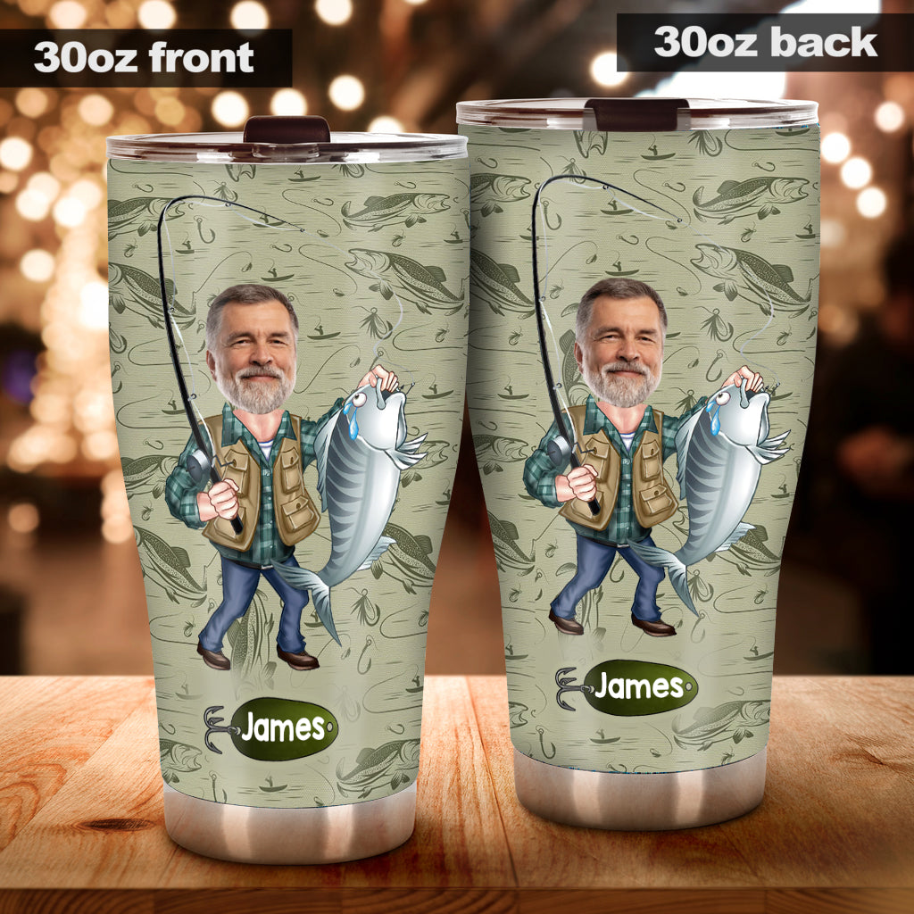 Gobelet isotherme de pêche personnalisé avec caricature humoristique