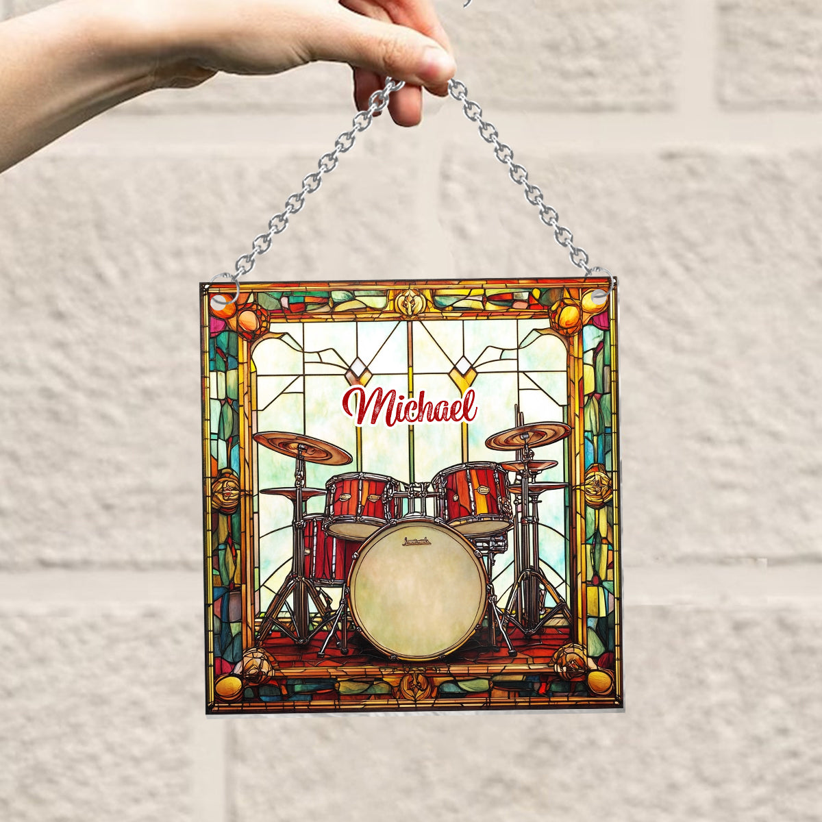 Love Drums - Personalized Drummer Window Hanging Suncatcher Ornament